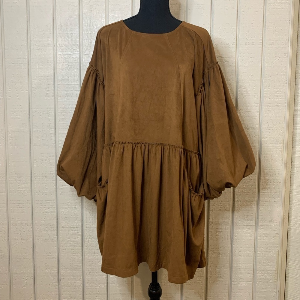 Free People Abbie vegan suede bell sleeve dress, size medium.